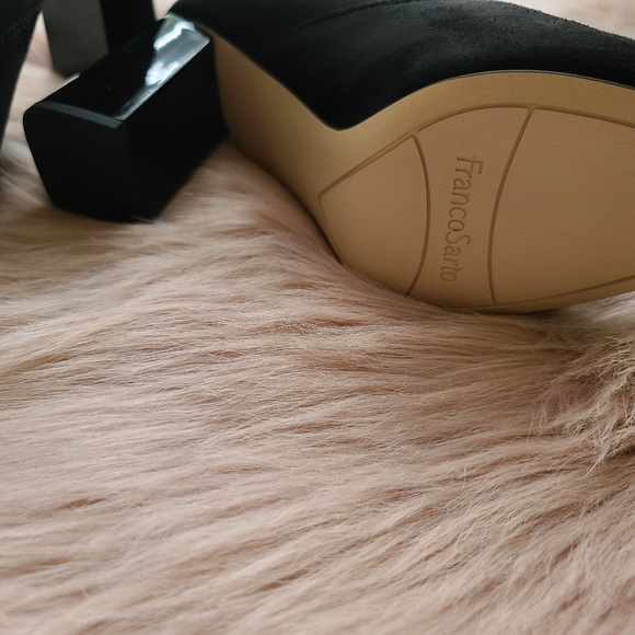Black Ankle Boots Booties Suede Franco Sarto Block - Picture 8 of 10